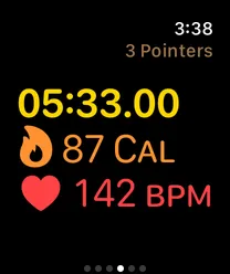 Apple Watch workout page: elapsed time, calories and heart rate