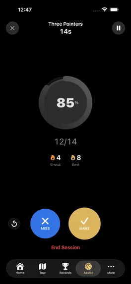Assist Mode: a live three-point session logged by voice on iPhone
